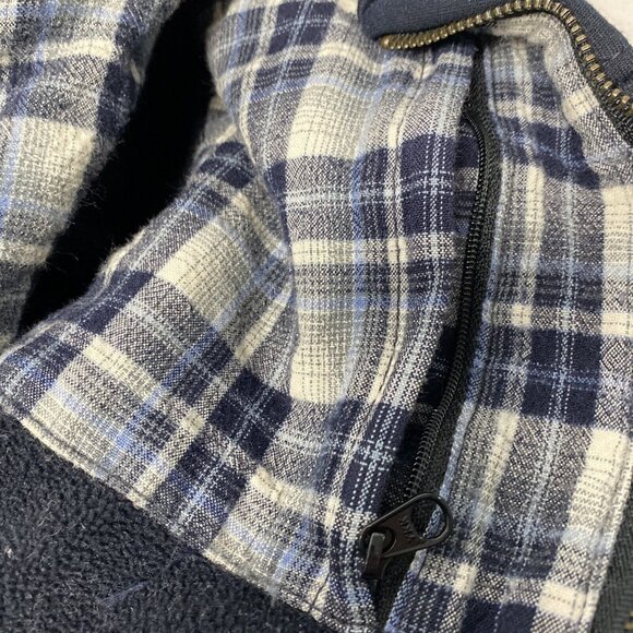 VTG CC Filson Navy Blue Wool Lined Full Zip Collarless Jacket Inner Pocket M USA - Picture 6 of 10